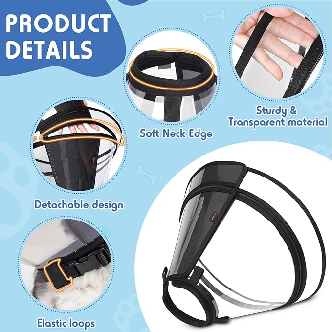 Dog Cone, Transparent Recovery Collar for Large Dogs, E Collar After Surgery to Stop Licking, Depth Adjustable Soft Cone Not Block Vision Patented (XL-Long)