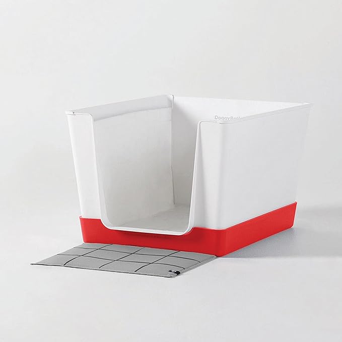 Indoor Dog Potty with High Walls and Low Entry for Small Dogs — Vertical Pad Holder, Splash Guard, and Clean Modern Design by DoggyBathroom (Red, Mini)