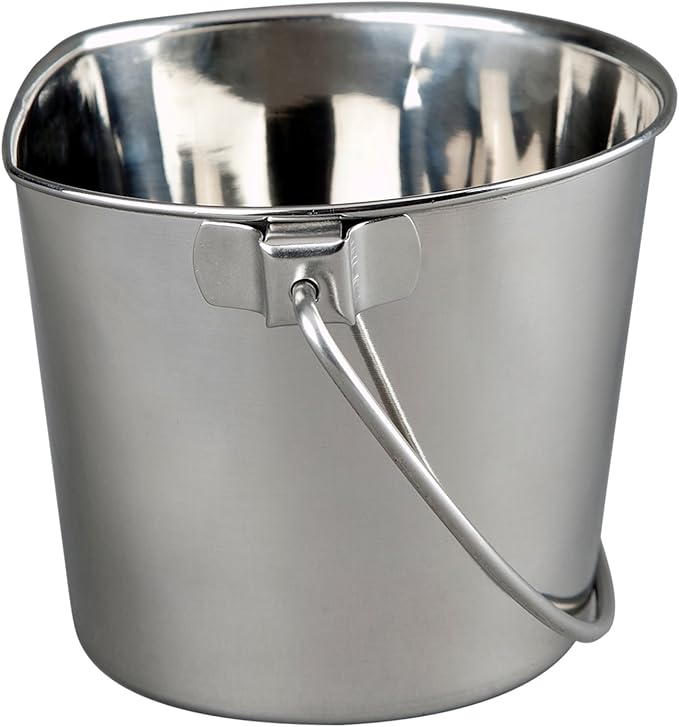 Advance Pet Products 2 Quart Heavy Duty Stainless Steel Flat Side Bucket | Durable Food & Water Pail for Dogs, Cats, Kennels, Cages and Critter Crates | Multi-Purpose Bucket