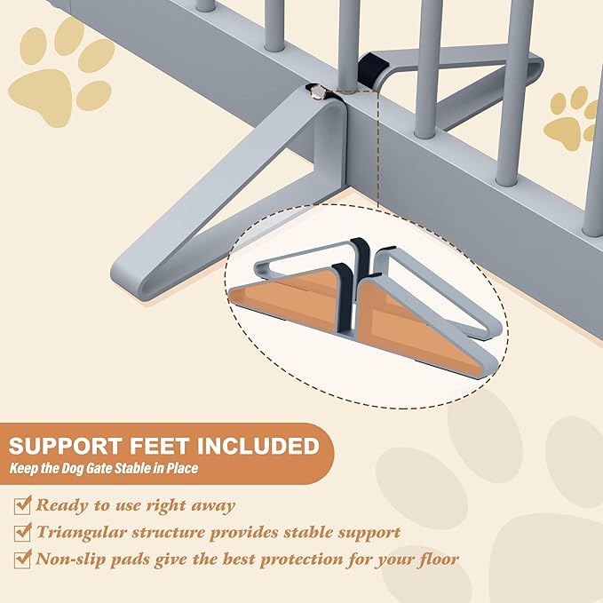 PUPETPO Freestanding Pet Gate for Dogs, Foldable Wooden Dog Gate for House Indoor, Tall Pet Fence for Stair, Doorway,Hall, Support Feet Included, 3 Panels 32",Grey