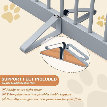 PUPETPO Freestanding Pet Gate for Dogs, Foldable Wooden Dog Gate for House, Indoor Dog Gate for Doorways, Stairs, Gates for Dogs Indoor, Support Feet Included, 24" Height 3 Panels, Grey