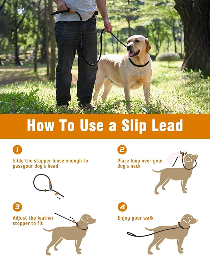 lynxking Dog Leash Slip Lead 5 6 8 FT Dog Training Leash Strong Heavy Duty Braided No Pull Training Lead Leashes for Small Medium Large Dogs