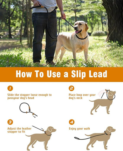 lynxking Dog Leash Slip Lead 5 6 8 FT Dog Training Leash Strong Heavy Duty Braided No Pull Training Lead Leashes for Small Medium Large Dogs