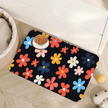 Abstract Groovy Flower Dog Food Mat for Floors,Absorbent Pet Food and Water Bowl Mats,Non-Slip Pet Feeding Mat,Pet Supplies 16" x 24"