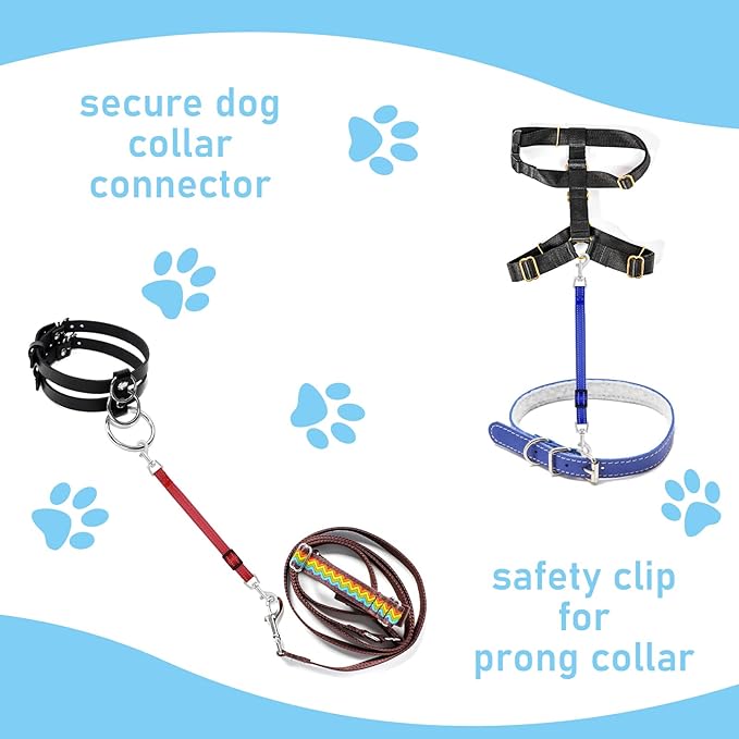 Cobee Dog Collar Clips, 2 Pcs Reflective Nylon Puppy Collar Backup, Safety Adjustable Pet Dog Harness Connector, Double Ended Backup Clasp Clip for Puppies(Red, Blue)