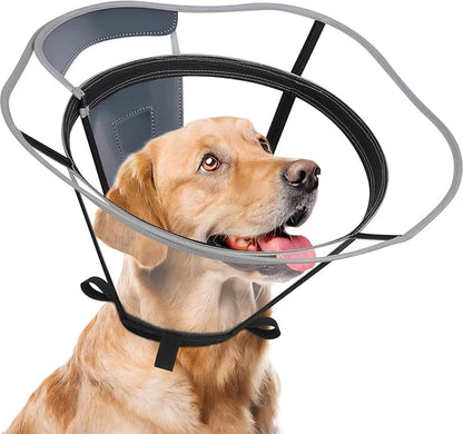 Extended Dog Cone to Stop Licking, Adjustable Depth, Transparent Recovery Collar for Large Medium Dogs, Soft E-Collar After Surgery Neuter with Reflective Strip for Night Visibility XXL