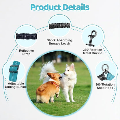 Double Dog Leash - 360°Swivel Tangle Free Splitter Attachment, 2 Dogs Multi-Functional Leashes, Dual Rope for Outdoor Walk Train Small Medium Large Two Pet, Lake Blue