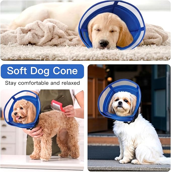 Soft Dog Cone Collar to Stop Licking - Adjustable for Small Dogs | Prevents Licking Wounds After Surgery & Skin Disease,Lightweight,Comfortable Elizabethan Recovery Cone (Blue,S)