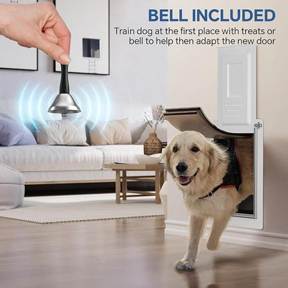 Dog Door for Wall Steel Frame, Telescoping Tunnel & Double Food-Grade Silicone Flaps Pet Door, Doggy Doors with Secure Lock (Pets Up to 40 lbs) - Medium