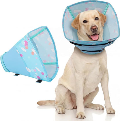 Allroaring Dog Cone, Soft Dog Cone Collar to Stop Licking, Adjustable Cones for Large Dogs, Comfy Pet Recovery Collars & Cones Alternative for After Surgery Wound Healing, Blue L
