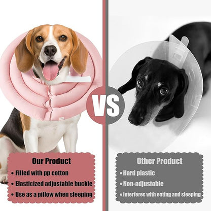 Soft Dog Cone Collar - Adjustable Recovery Cone for Large Dogs After Surgery to Stop Licking, Waterproof Elizabethan Protective Neck Donut Collar Alternative for Pet (Pink, XL)