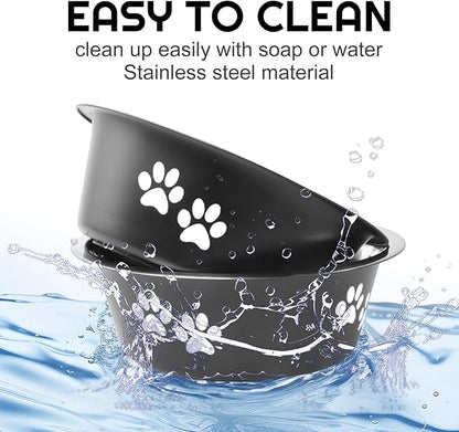 YUDANSI Dog Bowls 2 Pack Small Medium Dogs Feeding Food Water Bowl with Non-Slip Silicone Sole, Stainless Steel Dog Dishes Elevated Raised Pet Feeder (Black, XL(8.5 Cups)