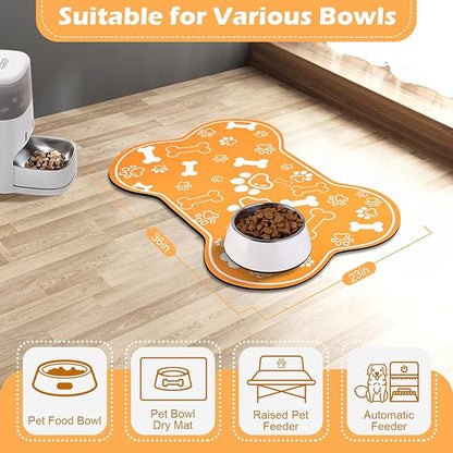 Dog Cat Mat for Food and Water,Rapid Absorbent Pet Feeding Mat, Bone Shaped Dog Placemat Bowl Mat with Rubber Backing,No Stains Pet Food Mats Indoor, Pet Accessories Supplies,Orange 23"×36"