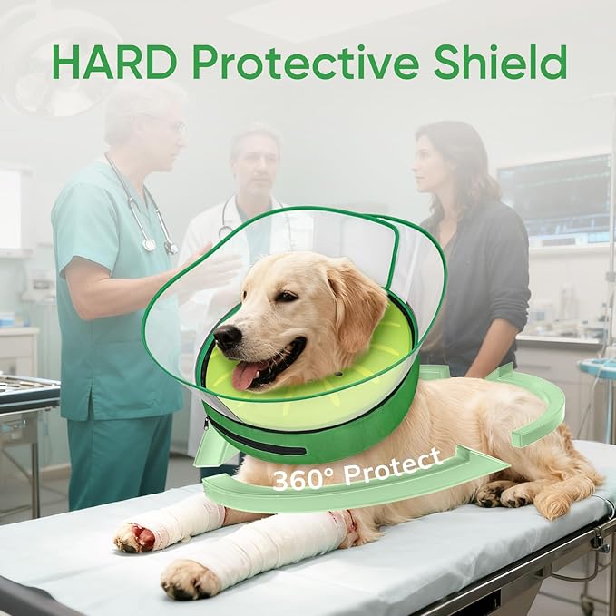 Supet Raised Inflatable Dog Cone After Surgery - Adjustable Recovery Donut Collar with Removable Shield to Stop Licking Wounds & Protect Stitches - Soft Dog Cone Alternative for Medium Dogs (Kiwi,M)