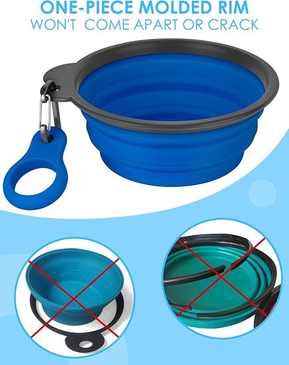 Aonkey Collapsible Dog Bowls with Bottle Carrier, 2 Pack Travel Dog Water Bowl Upgraded Carabiner, One-piece Molded Rim No Fall Off or Crack, Foldable Silicone Portable for Pets Walking Hiking 37oz