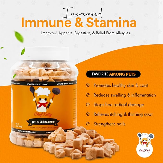 Freeze Dried Salmon Cat Treats | 100% Wild Caught Salmon Dog Treats, Grain- Free | High Protein, Single Ingredient Cat & Dog Food Toppers | No Additives or Preservatives | Tested in USA | 2.6 oz