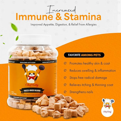 Freeze Dried Salmon Cat Treats | 100% Wild Caught Salmon Dog Treats, Grain- Free | High Protein, Single Ingredient Cat & Dog Food Toppers | No Additives or Preservatives | Tested in USA | 2.6 oz