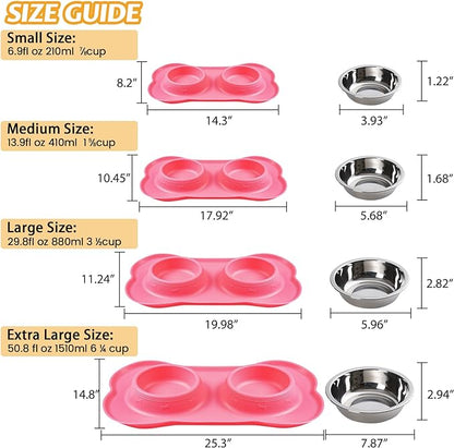 Hubulk Pet Dog Bowls 2 Stainless Steel Dog Bowl with No Spill Non-Skid Silicone Mat + Pet Food Scoop Water and Food Feeder Bowls for Feeding Small Medium Large Dogs Cats Puppies (S, Pink)