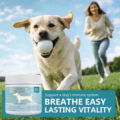 HAPIPET Dog Cough & Throat Relief Chews, Natural Kennel Cough Treatment with Herbal Extracts – Real Chicken Flavor, Soothes Breathing Discomfort, 120 Soft Chews