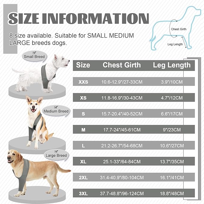 ROZKITCH Sleeve for Dogs Legs to Prevent Licking Front Right Left Leg, Pet Prevent Licking Wound Elbow Knee Protector, Dog Recovery Suit for Sprain ACL CCL Arthritis Joint Care Grey XS