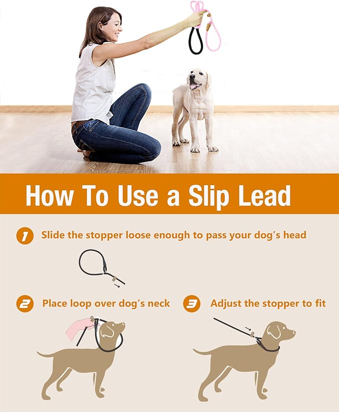 lynxking 8 FT Dog Leash Slip Lead 2 Pack Strong Heavy Duty Braided Dog Training Leash No Pull Training Lead Leashes for Medium Large and Small Dogs