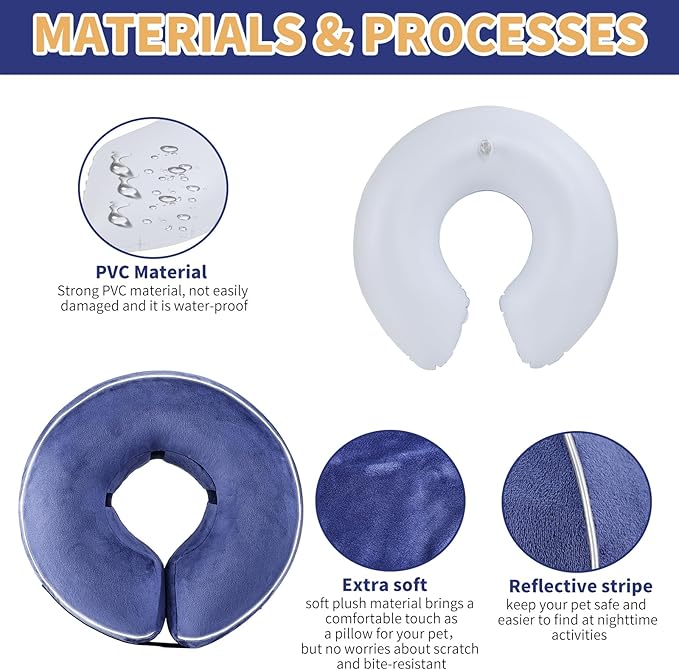 Inflatable Reflective Dog Cone Collar Alternative After Surgery,Doggie Recovery Dount Neck Ecollar,Adjustable Soft Dog Cone Collar for Small Medium Large Dogs (Blue, M)