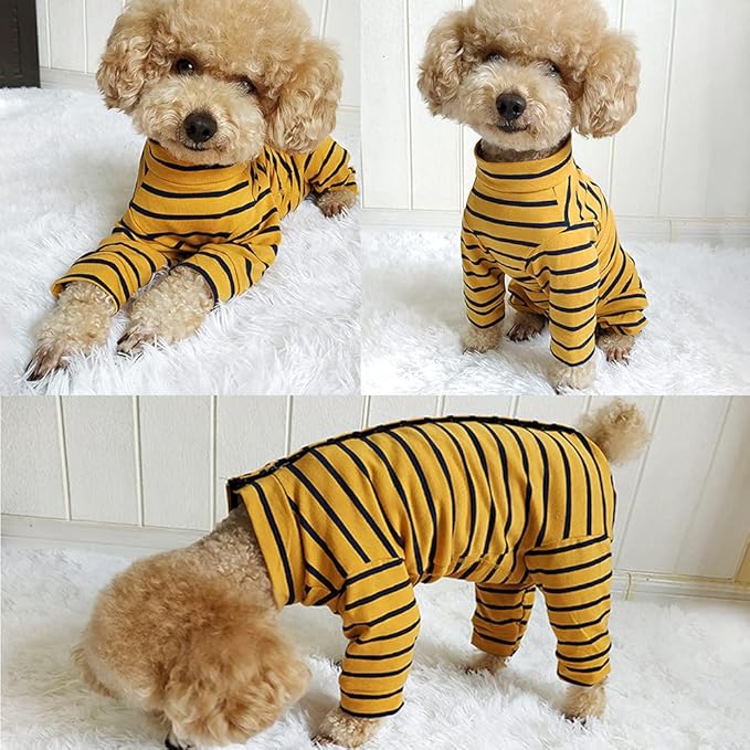 Dog’s Recovery Suit Post Surgery Shirt for Puppy, Full Coverage Dog's Bodysuit Wound Protective Surgical Clothes for Small and Medium Pets (Yellow Black Stripe-l)