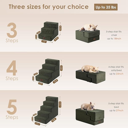 EHEYCIGA Dog Stairs for Bed 25" H, 5-Step Extra Wide Dog Steps for High Bed, Pet Steps for Small Dogs and Cats, Non-Slip Balanced Pet Ramp Indoor, Military Green