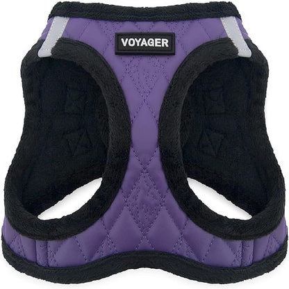 Best Pet Supplies - All Weather Plush, Reflective, No Pull Harness for Small, Medium Dogs, Cats - Secure with Hook & Loop Fastener, Buckle, Double D-Rings - Purple Faux Leather, S