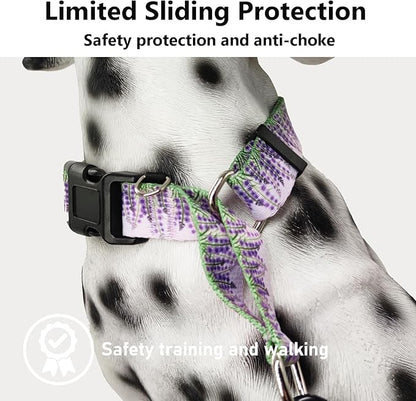 Martingale Collar for Dogs with Buckle Floral No Pull Adjustable Nylon Limited Slip Training Dog Collars (Purple Lavender, Small)