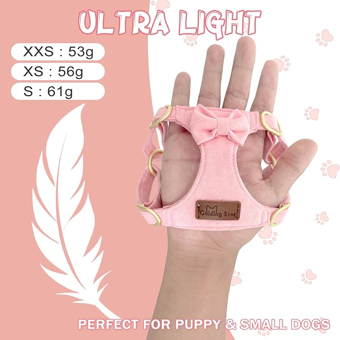 Guiding Star Dog Harness Small Sized Dog with Multifunction Leash, No Pull Puppy Dog Harness and Leash Set Training, Cute Soft Adjustable Dog Walking Harness Pet Vest Harness (Pink-S)
