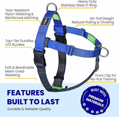 No Pull Dog Harness Freedom Walking, Easy Walk with Front and Back Stainless D-Rings, Sewn-in Instructions Tags for Easy Use, for Medium/Large Dogs Weight 40-60 lbs (Blue, Med/Large)