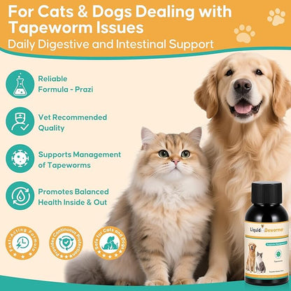 Dewormer for Pets, No More Tapeworms in Cats and Dogs,Tapeworm Support Liquid Formula, 60 ml