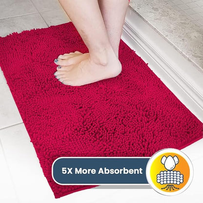 Muddy Mat® | Super Absorbent Door Mat Indoor, Microfiber Quick Dry Chenille Entryway Rug, Non-Slip Front Door Mat, Indoor Mats for Entryway, Machine Washable Pet Rug, Maroon 24" x 120"