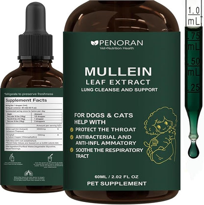 Cough Relief Mullein Drops for Dogs & Cats, Kennel/Dry/Wet Cough, Hoarseness, Seasonal coughing, Easy Breathing, Lung Cleanse, Better Lungs, Soothes Throat - Natural & Efficient ﻿ ﻿ ﻿