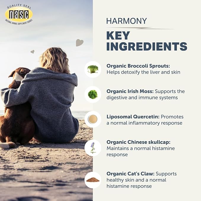 Harmony - Skin & Coat Supplement with Quercetin for Dogs - Balanced Histamine Support for Seasonal and Environmental Allergies - Veterinarian Formulated