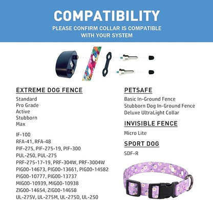 Rhea Rose 3/4 Inch Replacement Collar Strap Shock Collar with 2 Holes, Compatible with Nearly All Brands and Models of Underground Electric Dog Fences and Training Collars, Lavender Flowers