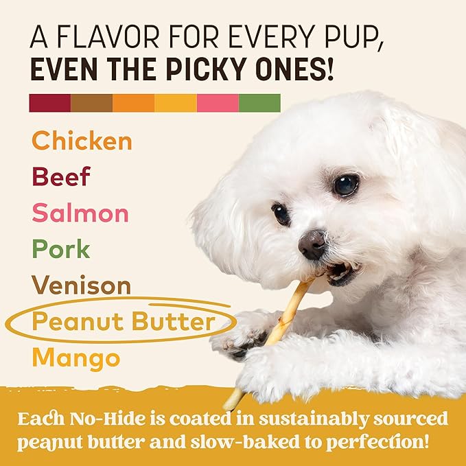 Earth Animal No Hide Stix - Long Lasting Rawhide Free Small Dog Chews Sticks, Peanut Butter - 80 Count Extra Value Pack