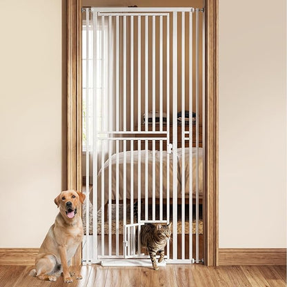 78.7 inch Extra Tall Pet Gates for Cats Dogs, Adjustable 27.5" ~ 37.4" Wide Cat Gate, Pressure Mounted Full Door Pet Gate for Doorway, Stairs,House(White, 78.7")