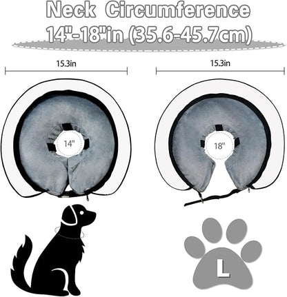 MRSOHRET Dog Cone, Dog Surgery Collar, Inflatable Cones for Small Medium Large Dogs, Grey Recovery Collar, Does not Impede Vision (L Grey)