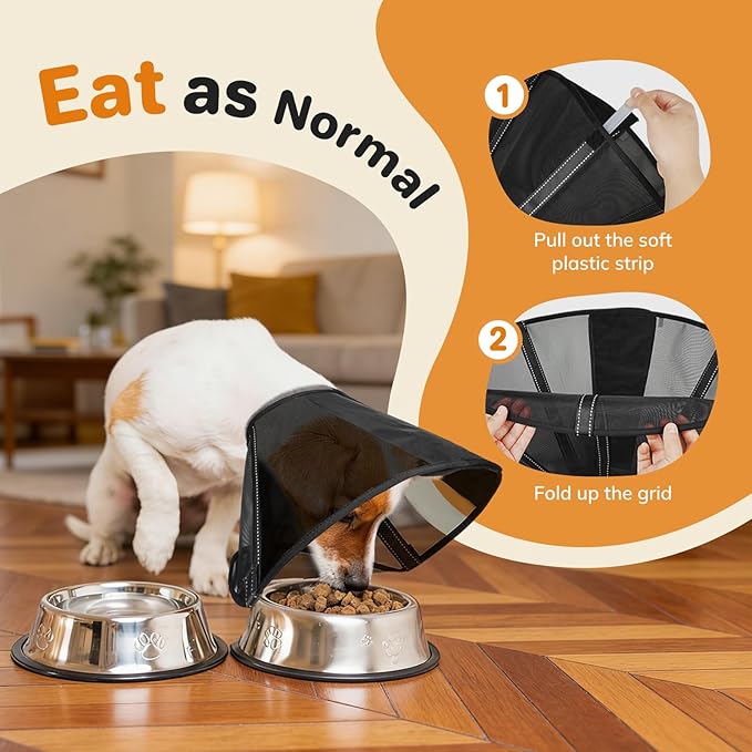 Breathable Mesh Dog Cone Collar for Surgery, Soft Elizabethan Recovery Alternative to Stop Licking,Pet Neck Collar for Large Medium Small Breeds(Black,7)