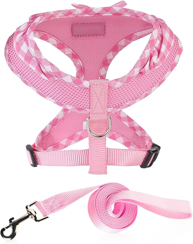 SuperBuddy Upgraded Soft Mesh Dog Harness, Super Breathable Lightweight Pet Harnesses for Puppy Dogs Outdoor Walking, Pink Dog Harness and Dog Leash Set Packing -Small