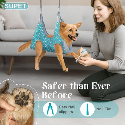Supet Dog Grooming Hammock Harness for Dogs Cats, Relaxation Pet Nail Clipper Hammock, Restraint Dog & Small Animal Leashes Sling for Groomingk for Nail Trimming (Coral Blue, 2XS)