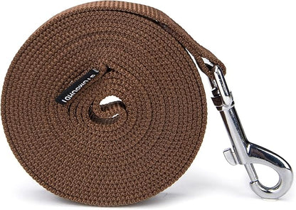Strong Durable Nylon Dog Training Leash, 1 Inch Wide Traction Rope, 6 ft 10ft 15ft Long, for Small and Medium Dog (Brown, 15 Feet)