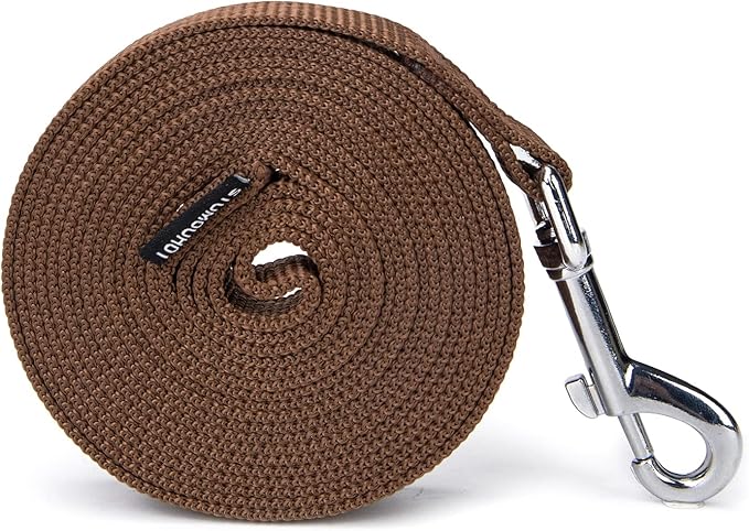 Strong Durable Nylon Dog Training Leash, 1 Inch Wide Traction Rope, 6 ft 10ft 15ft Long, for Small and Medium Dog (Brown, 6 Feet)