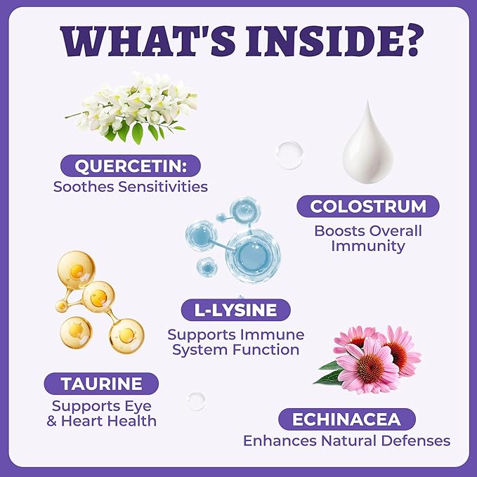 Wellix 7.05oz Lysine Powder for Cats & Dogs with Colostrum & Taurine for Dogs & Cats - Immune Support Supplement with Quercetin & Multivitamin for Respiratory Health, Coughing Treatment