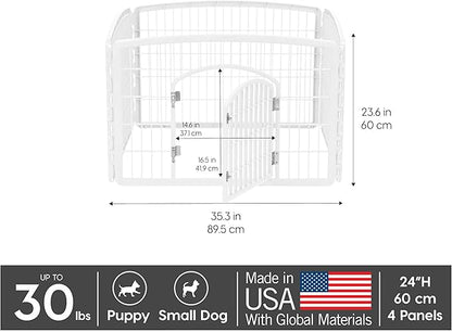 IRIS USA Dog Playpen, 4-Panel 24" Pet Playpen, Puppy Playpen, Indoor/Outdoor Dog Pen, 35 x 35 x 24, Foldable, Customizable, Dark Gray