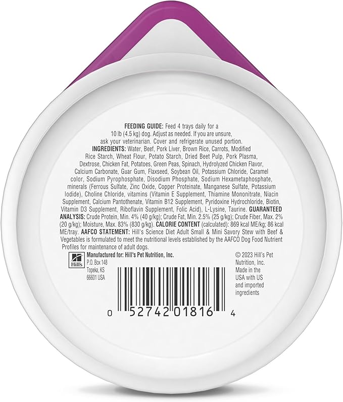 Hill's Science Diet Adult 1-6 Small & Mini Wet Dog Food, Beef & Vegetables, 3.5 oz. Trays, 12-Pack