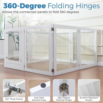 Heavy Duty Clear Acrylic Dog Playpen, 32" Height Transparent Pet Pen, Metal Frame Easy Assemble Kennel Enclosure, Ideal for Small to Medium Dogs, Cats, and Other Small Pets (White, 2 Panels)