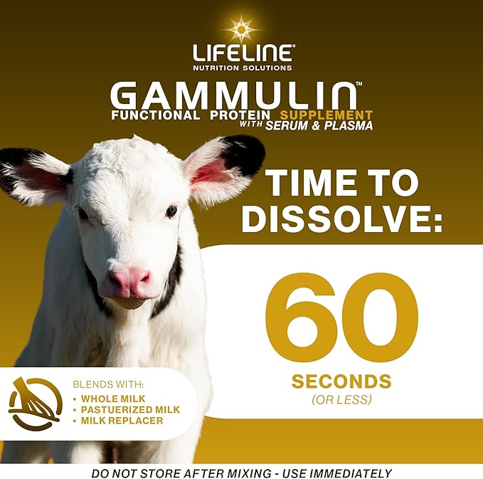 ANNUSO LIFELINE Gammulin Immune & Intestinal Support for Calves, 10lb Pail - Functional Protein Supplement for Days 2-15 - Mix with Milk or Milk Replacer - Vitamins, Minerals, Immune Support